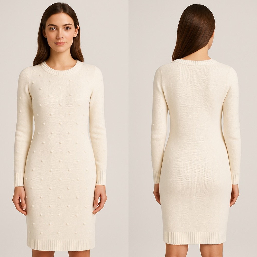 Eliza J Sweater Midi Dress Winter White Knit Long Sleeve Size Medium